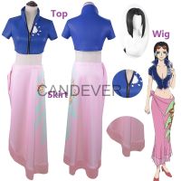 Women Nico Robin Top And Floral Pattern Wrap Skirt Cosplay Costume Kimono Dress Onigashima Wig Outfit Wig Full Set