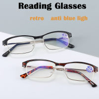 Vintage Anti Blue Light Reading Glasses Men Women Half Frame Eyebrow Clear UV Protection Presbyopic Glasses Metal Black Leopard