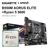 เมนบอร์ด + เมนบอร์ด CPU + CPU AMD Ryzen 5 5600 R5 5600 CPU + GIGABYTE B550M AORUS AM4ซ็อกเก็ตชุดเมนบอร์ดยอดเยี่ยม DDR4 128GB M.2 SATA III 4000(OC)Mhz Mhz Mhz