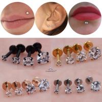 4pcs 1.2x6mm 16G Round Clear Stone Tragus Piercing Labret Ear Piercing Lip Nose Piercing Oreja Nose Ring Steel Helix Earrings Electrical Connectors