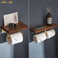 ▫ Solid wood paper towel rack creative toilet golden toilet roll paper rack black walnut toilet carton mobile toilet paper rack