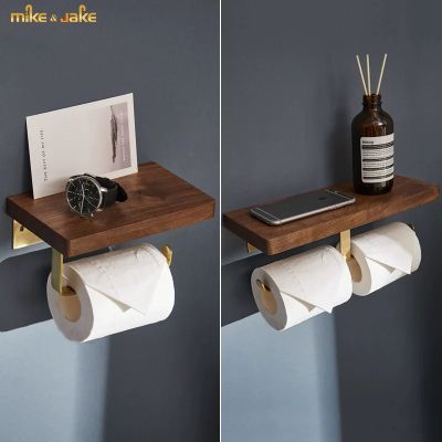 ▫ Solid wood paper towel rack creative toilet golden toilet roll paper rack black walnut toilet carton mobile toilet paper rack