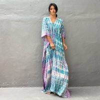 Fantasy batik Tie Dye ชุดสตรีฤดูร้อนเรยอนยาว Maxi ชุดบาหลี Beach COVER UPS วันหยุด resortwear bath pullover Robe Kaftan