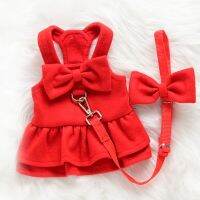 Cute Princess Dog Chest Clothes Harness Vests With Leash New Year Puppy Small Animal Red Bows Outdoor Walking Pet Lead For Cat Collars