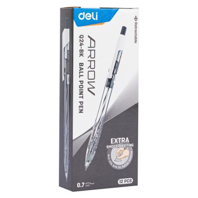 EQ24-BLACK-0.7mm EQ24-BLACK-0.7mm DELI ปากกาลูกลื่น0.7มม. ชุดงานเลี้ยงปากกาเขียนลื่น12ชิ้น/กล่องหมึกความหนืดต่ำเครื่องเขียนสำนักงานปากกา