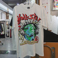 2023ฤดูร้อน Hellstar เปลวไฟโลกพิมพ์หลวมแขนสั้น Tee ฮิปฮอป High Street สตรีผู้ชายเสื้อยืด