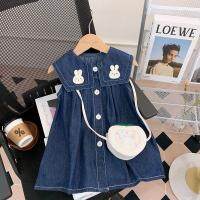 CUI YI SHOP 2023 New Baby Dresses Childrens Fashionable Denim Skirts Collar