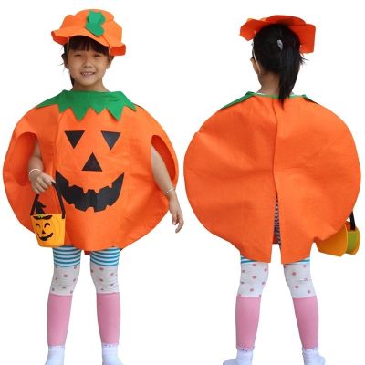 ชุดคอสเพลย์ชุดฟักทองงานเลี้ยงของเด็กสำหรับผู้ใหญ่สีส้มเด็กหญิงเด็กชายกระเป๋าทรงหมวกฮาโลวีน