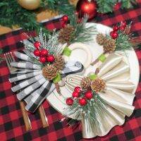 Christmas Pine Cones Napkin Rings Set Of 12,Berry And Pine Needles With Snow Xmax Napkin Holders For Decorations