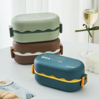 ✲❇ Lunch Box 2 Grids Student Office Worker Microwave Hermetic Bento Box Outdoor Picnic Fruit Food Container with Spoon