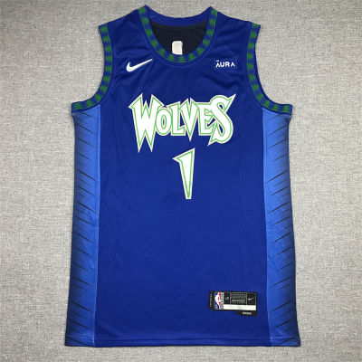 Ready Stock High Quality Hot Sale Fine Embroidery Mens 2021/22 Minnesota Timberwolves Anthony Edwards 75Th Anniversary City Edition Swingman Jersey - Blue