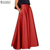 ZANZEA Women Casual Collect Waist Zipper Solid Swing Maxi Skirts 513卍✓☜