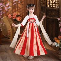 【CW】 Traditional Chinese Style Flower Print Girls Hanfu Dresses Fairy Fluffy Princess Skirt Party Evening Performance Vestido Costume