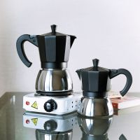 (สีดำ) ชุดเตาไฟฟ้ามินิ 500W + กาต้มกาแฟ มอคค่าพอท ฐานสแตนเลส Moka Pot 4cup