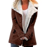 Winter Warm Plus Size Trench Coats Jackets Composite Outwear Coat Push Button Lapels Jacket for Women Brown S