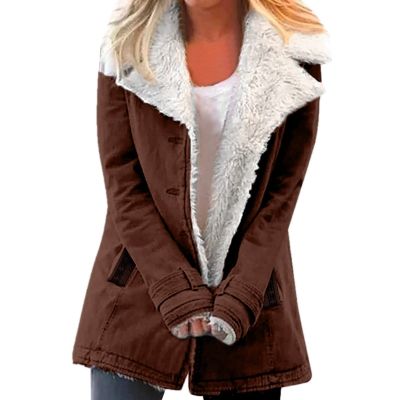 Winter Warm Plus Size Trench Coats Jackets Push Button Lapels Jacket for Women Brown S