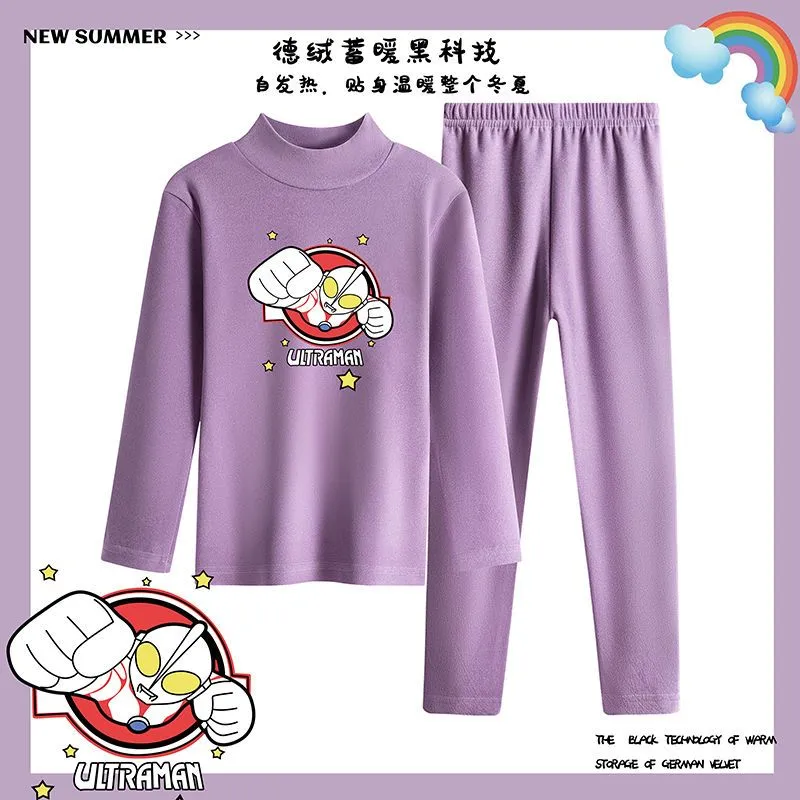 Sanrio Derong Childrens Thermal Underwear Autumn Winter Set Cinnamoroll  Hello Kitty Girl Cartoon Anime Half Turtleneck Pajamas 