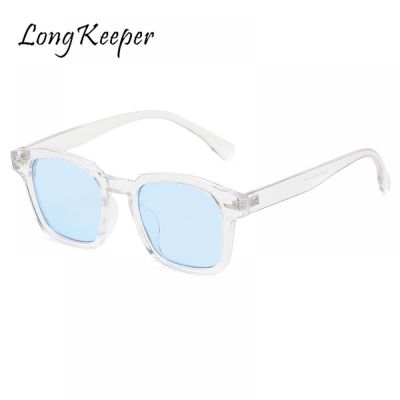 Fashion Rectangle Women Men Sunglasses Punk Clear Blue Frame Trendy Shades Ladies Square Sun Glasses Female Lunette De Soleil