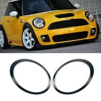 2ชิ้นรถไฟหน้าแหวนตัดปกเคลือบเงาสีดำสำหรับ BMW Mini Cooper R55 R56 2007-2015รถอุปกรณ์จัดแต่งทรงผม