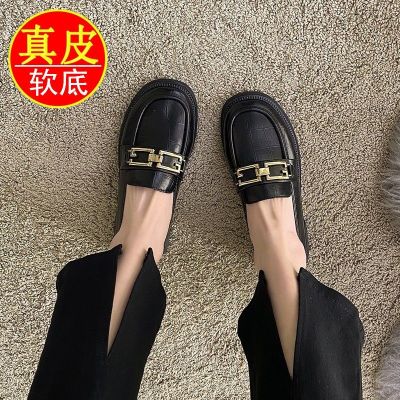 ♣☎✒ Leather single shoes womens flat loafers 2023 new slip-on Korean version British style thick-soled small leather shoes womens shoes