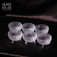 GLASS HUB -  (AMORN ) W1025 - โถแก้วเล็ก ลายคริสตัล เจียระไน มีฝาปิด เหมาะสำหรับใส่ขนม หรือ สิ่งของต่างๆ (เซต 2 ใบ)