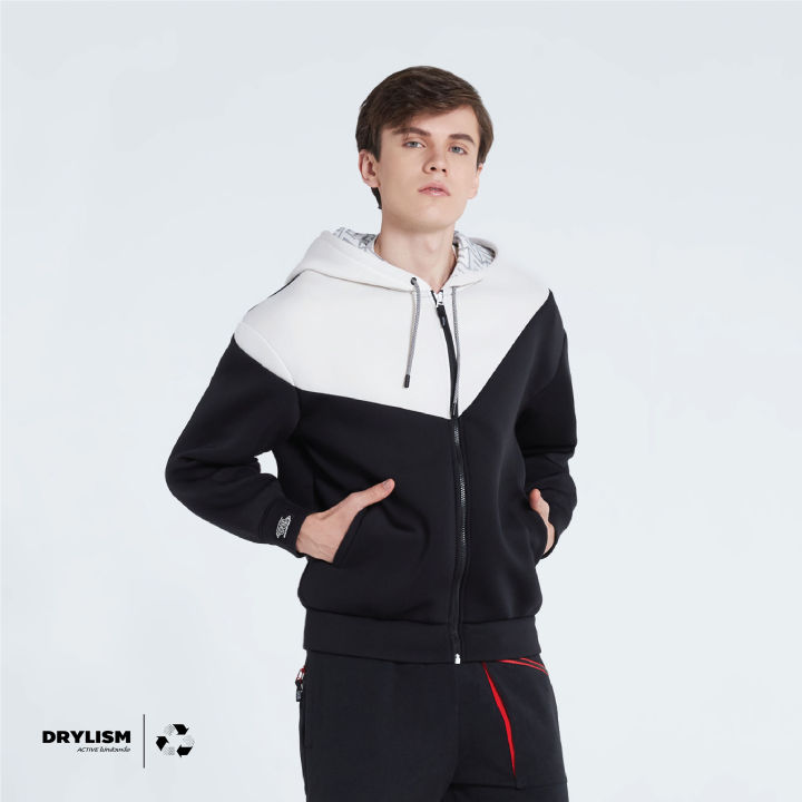 unbound-tritan-oversized-hoodie-เสื้อแจ็คเก็ตมีฮู้ดแขนยาวสีดำตัดต่อสีขาว-เสื้อกันหนาวผ้านุ่มน้ำหนักเบาแห้งไว-เหมาะกับการเดินทาง
