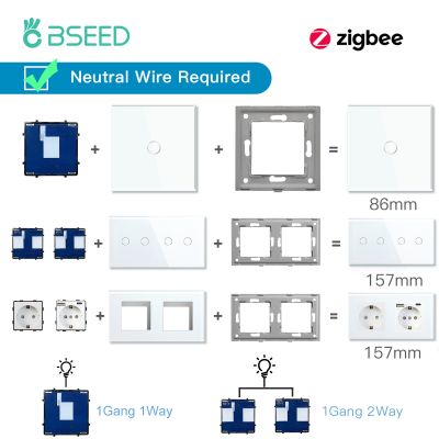 BSEED ZigBee Switches Parts Glass Panel White Touch Switches Function Parts Smart EU Sockets Power Outlet Parts Metal Frame