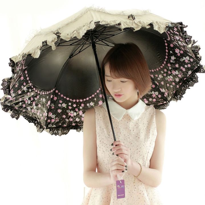 ร่มกันแดดลายลูกไม้ร่มครีมกันแดดสตรีฝนร่มพับสามท่อนเกาหลีเจ้าหญิงใสรังสียูวีกันลมตกแต่ง-sy259ของขวัญจาก-ombrello