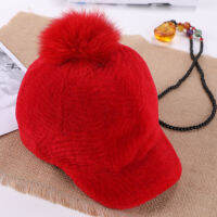 Hot sale Women Cap Winter Thicken Fur Hat Winter Warm Sheep Shearing cap with Fox fur ball hat KWA641