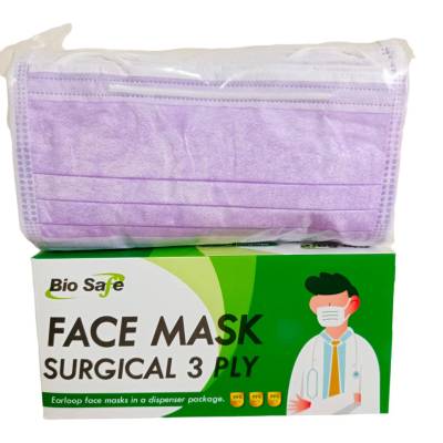 ขายถูก ราคาชนโรงงาน พร้อมส่ง หน้ากากอนามัย Facial Mask สำหรับผู้ใหญ่ สีม่วง ตราไบโอเซฟ Bio Safe หนา 3 ชั้น เกรดการแพทย์ จำนวน 1 กล่อง 50 แผ่น