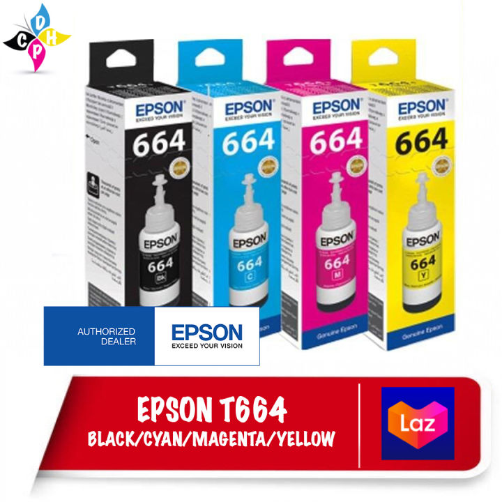 Epson 70ml Original T664 Ink Bottle Black Cyan Magenta Yellow Set Lazada Ph 0386