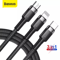 Baseusสายชาร์จ3in1 สายชาร์จเร็ว สายชาร์จ3หัว 3แบบในสายเดียวแอนดรอยด์(Micro Usb)-ไอโฟน-Type c Baseus Kevlar 3in1 USB Cable Multi port ยาว1.2เมตร