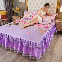 Home Summer Bed Skirt Set Viscose Fiber Cool Lace Gold Bed Cover Jacquard Flower Bedspread Blue Ice Bed Mat Sheet Textile F0514