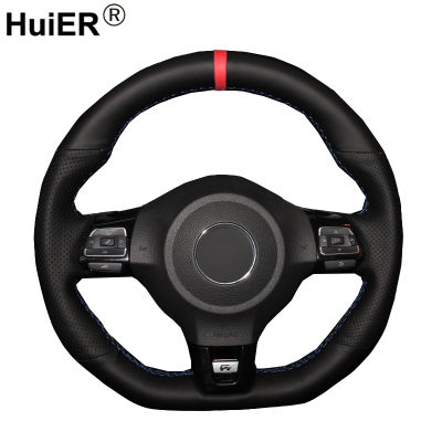 HuiER Hand Sewing Car Steering Wheel Cover Red Marker For Volkswagen Golf 6 GTI MK6 VW Polo GTI Scirocco R Passat CC R-Line 2010