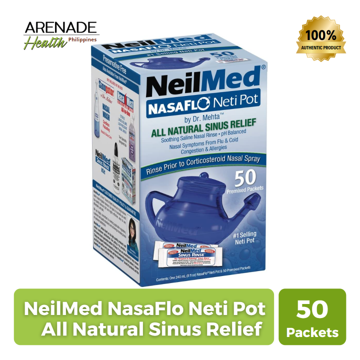 NeilMed NasaFlo Neti Pot All Natural Sinus Relief With 50 Premixed ...