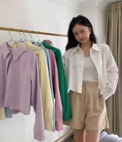 ♧○ 62549 Short Multicolor Simple Long Sleeve Shirt Top