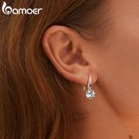 Bamoer ต่างหูของแท้925เงินสเตอร์ลิงตะขออเนกประสงค์สำหรับผู้หญิงเครื่องประดับต่างหูแพลตตินัมงานแต่งงาน