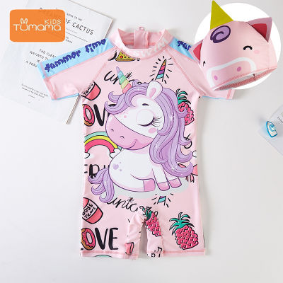 Tumama KIds Cute cartoon girl surfing suit girl swimming trunks baby quick-drying sunscreen childrens swimsuit