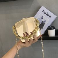 ZZOOI Gold Silver PVC Box Shoulder Bag Design Party Evening Clutch Bag Designer Chain Crossbody Bags Mini Purses and Handbags