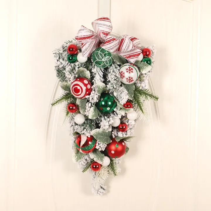 Christmas Artificial Front Door Swags With Ball Ornaments Hanging