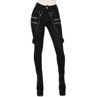 Women Gothic Pencil Pants Trousers Belt Zipper Ladies Streetwear Long Pants Solid Black Hip Hop Long Trousers D30