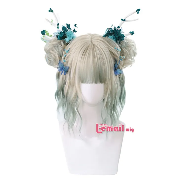 Green wig outlet with buns