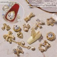 MICACOH 3D Star Charms Bear Zircon Manicure Pearl Nail Art เครื่องประดับโลหะพลอยเทียมเล็บการตกแต่งศิลปะจี้โซ่