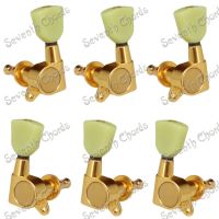 A Set of 6 Jade Green Trapezoid Button Guitar Tuning Pegs Tuners Machine Heads For Acoustic Electric Guitar Replacement - Gold