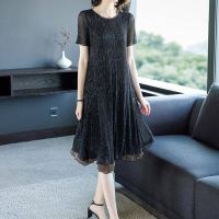 2021 New Fashion Elegant Womens Chiffon Dress Female Casual Style Summer O-Neck Evening Dresses