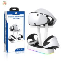 Narsta ตัวควบคุมแบบคู่สำหรับ VR2 PS,แท่นระบบชาร์จแม่เหล็กพร้อมไฟ RGB สำหรับ PS5 VR2แว่นตาคอนโซลที่เก็บของมือจับ VR ฐานชาร์จ