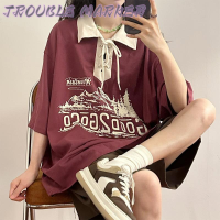 TroubleMaker เสื้อแขนสั้น แขนสั้นเสื้อยืด เสื้อ poloการออกแบบสไตล์วิทยาลัยอเมริกัน วินเทจ 2023 NEW WPL23900E6 37Z230912