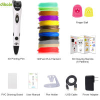 Dikale 3D Pen 3D Drawing Pen Non-Clogging White Newest Version Printing Printer Pencil Bonus Stencils eBook for Kids s Gift