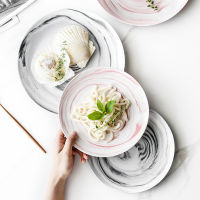 1pc Modern Marble Design Service Plate Ceramic Dinner Plate Household Dinnerware Dish Plate Rice Dessert Dish 89.8 inch