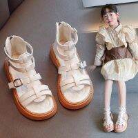 ✲ Pull back girls Roman sandals 2023 summer new style soft-soled open-toe high-top catwalk sandals fashionable and girly texture